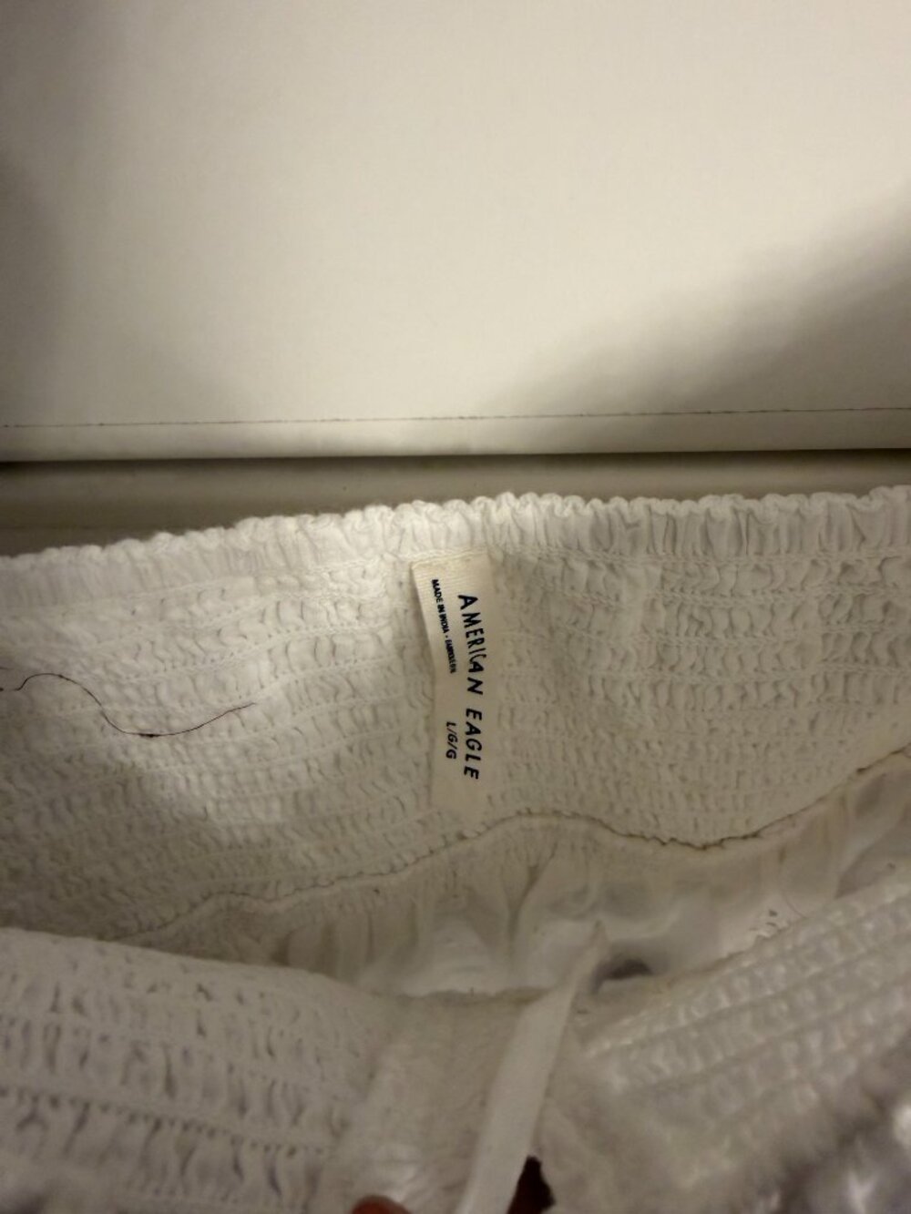 American Eagle White Smocked Eyelet Tie Front Peplum Cami Large - Picture 5 of 9